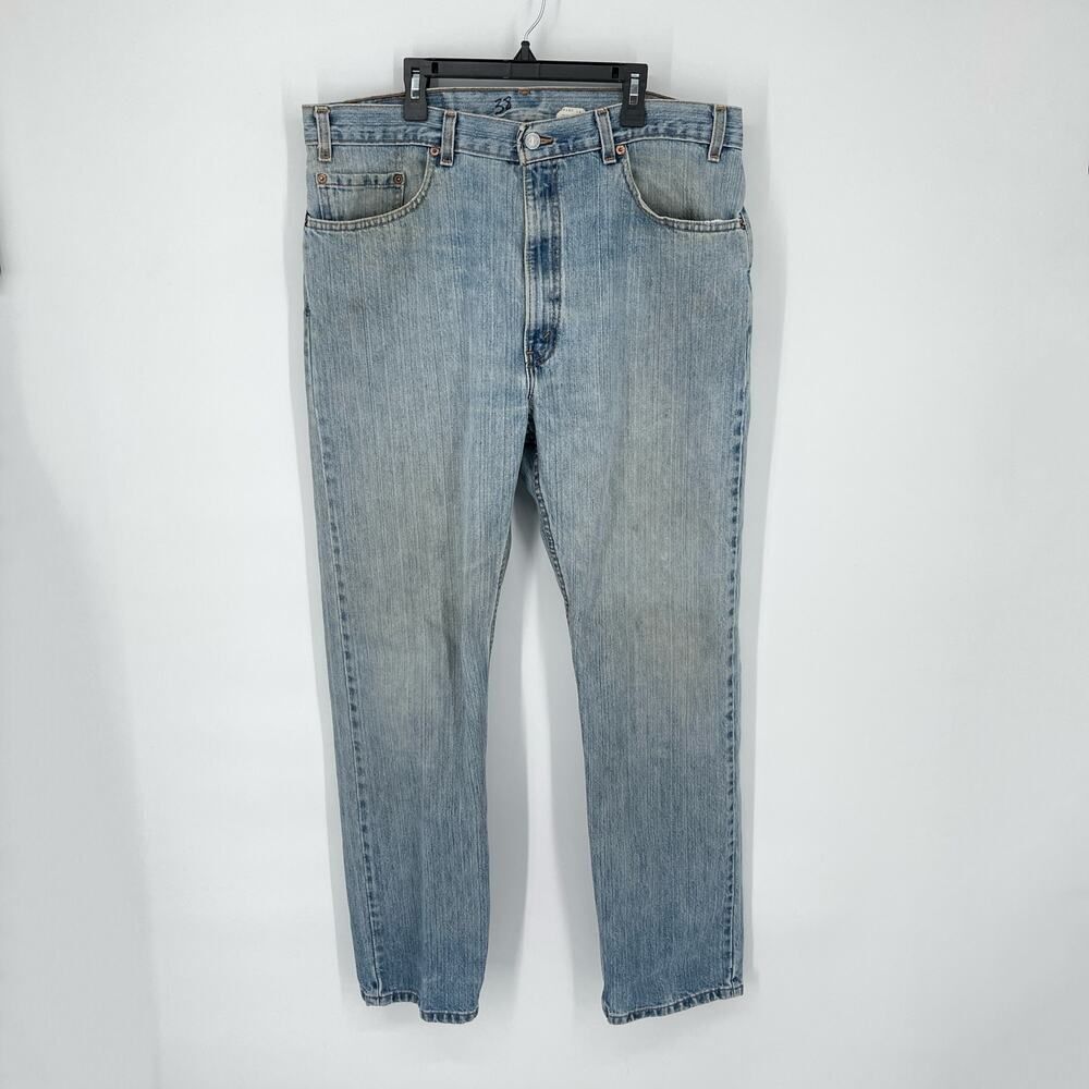 Levi's 505 VINTAGE Straight Leg Black Batwing Light Wash Jeans 38x32 Blue USA